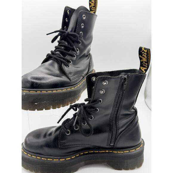 Dr. Martens Jadon Platform Boots Women Sz 8 Black Leather 8-Eye Quad Retro Goth - Picture 4 of 11